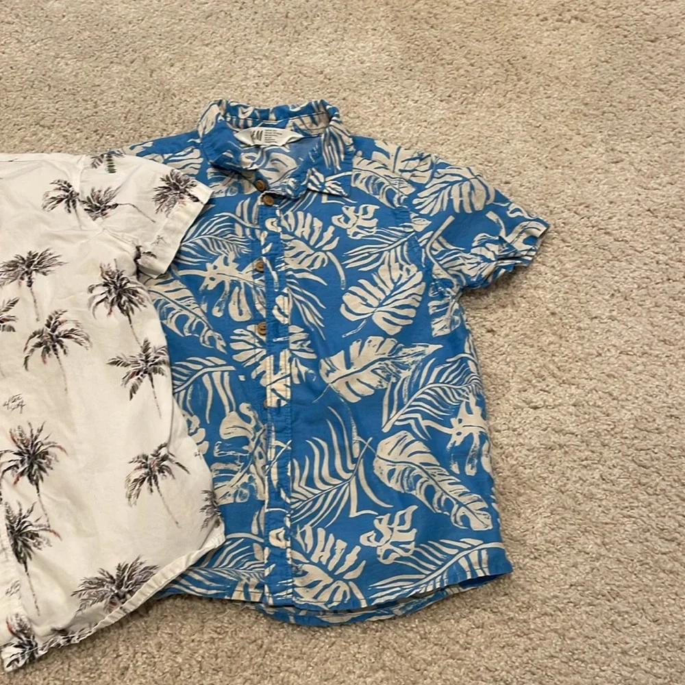 Set of TWO tropical print short sleeve button front shirts, size 6